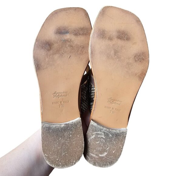 Sophia Milano Snake Faux Leather Straps Flat Slide Sandals Open Toe 7.5 Brown - Picture 8 of 10